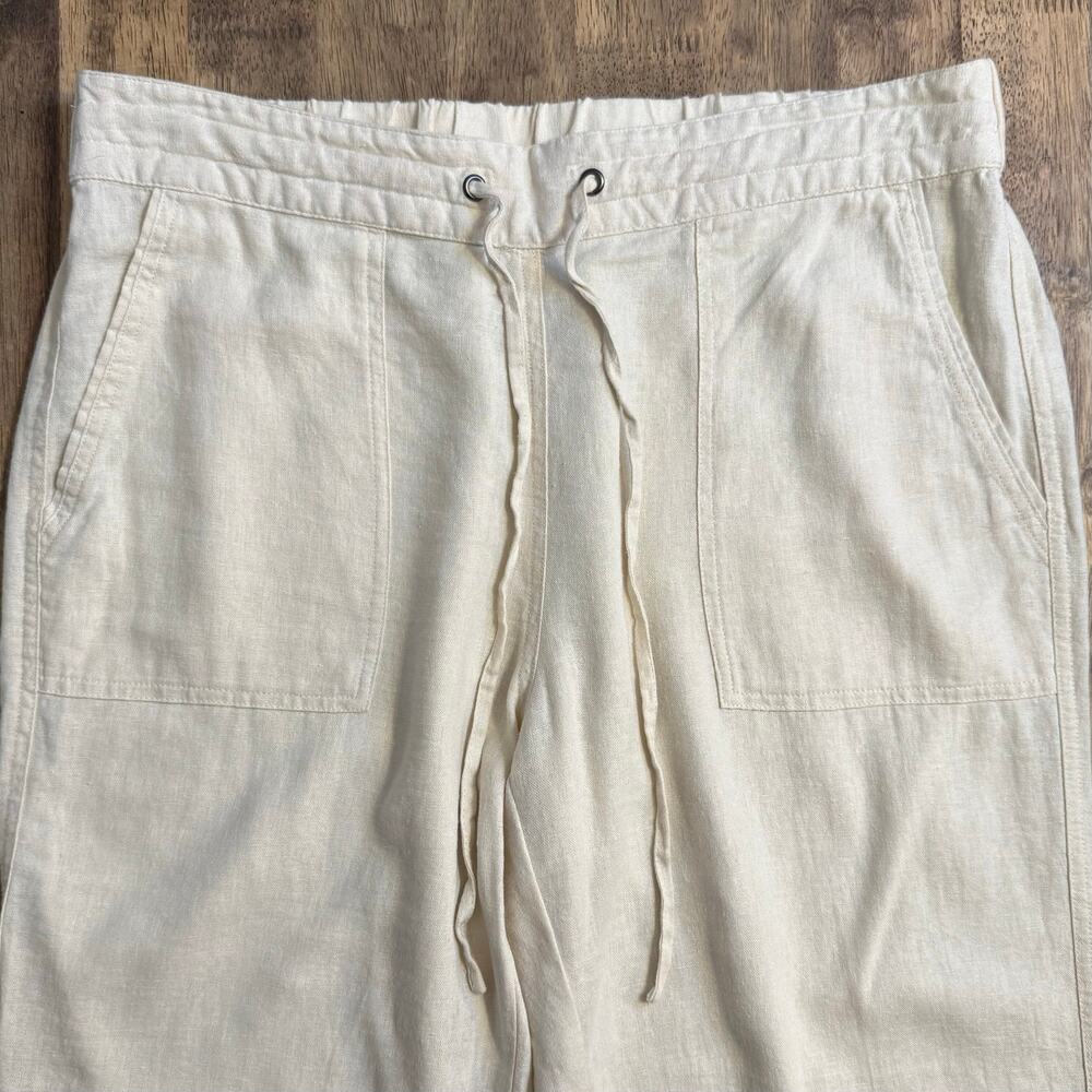 Nicole Miller Linen Pants High Rise Drawstring Summer Resort Cream Women's Large - Picture 9 of 9